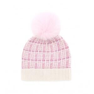 NEW MITCHIE'S MATCHINGS women's tweed fox pom knit hat in soft pink